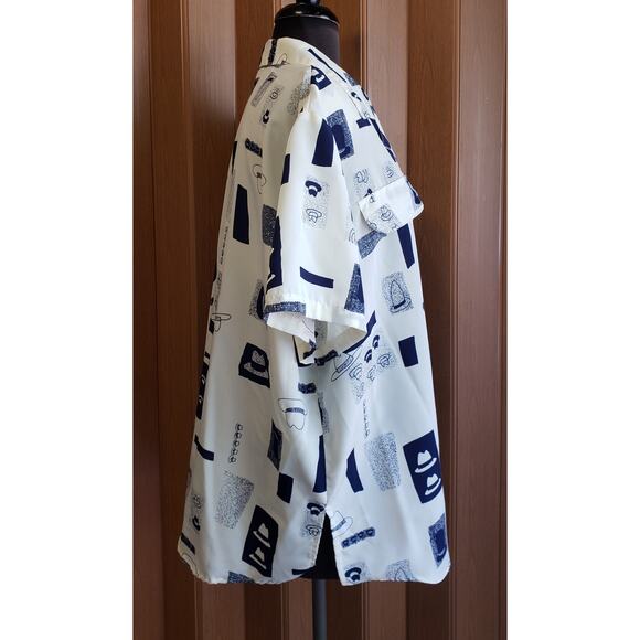 Truffles size XL cream & blue button up blouse - Picture 3 of 5